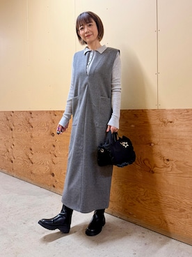 「秋服コーデ」｜「アイテム（ジャンパースカート）」を使った、emi0617さん（レディース・163cm）の秋コーディネート