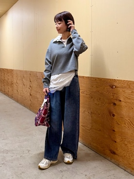 「SMELLY（スメリー）のステンレスカラーボールビーズネックレス（ネックレス、レッド系）」を使った、えみさん（レディース・163cm）の秋コーディネート