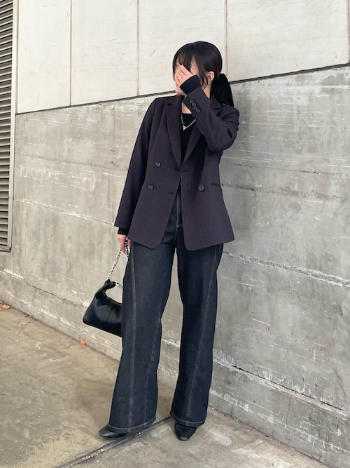 切替デザインワイドデニムパンツ
