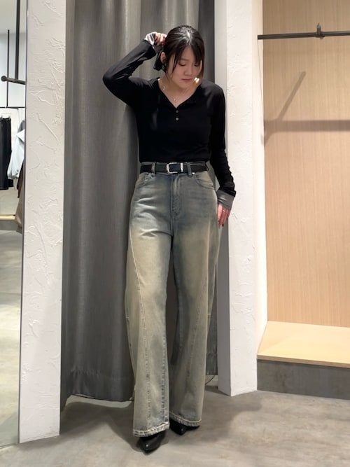 切替デザインワイドデニムパンツ