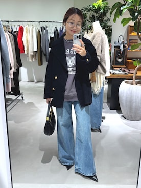 「アイテム（その他アウター、ブルー系）」を使った、みーこさん（レディース・162cm）の秋コーディネート