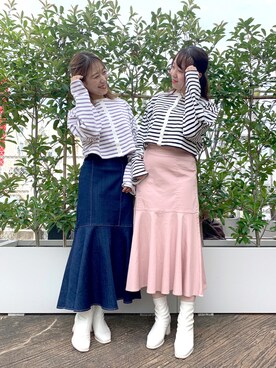 スカート ピンク系 を使った ボーダートップス の人気ファッションコーディネート Wear