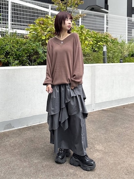 「PAGEBOY（ページボーイ）の【選べる着丈/前後2WAY/マシンウォッシャブル】マルチWAYネックプルオーバー/ニット（ニット/セーター）」を使った、まいてぃさん（レディース・158cm）の秋コーディネート