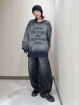 「PBLIM（ページボーイリム）の《UNISEX》スラブブリーチデニム（デニムパンツ）」を使った、まいてぃさん（レディース・158cm）の秋コーディネート