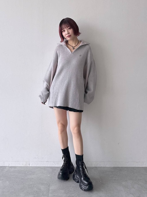 セール】【UNISEX/2サイズ展開】バイカラーハーフZIPニット（ニット