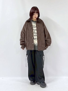 「PBLIM（ページボーイリム）の《UNISEX》ソフトスウェードブルゾン（ブルゾン）」を使った、まいてぃさん（レディース・158cm）の秋コーディネート
