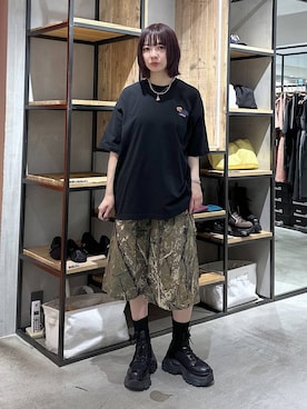 「PAGEBOY（ページボーイ）のレースアップソックスブーツ（ブーツ、ブラック系）」を使った、まいてぃさん（レディース・158cm）の春コーディネート