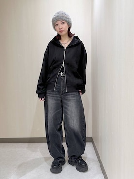 「アイテム（ニットキャップ/ビーニー、グレー系）」を使った、まいてぃさん（レディース・158cm）の冬コーディネート