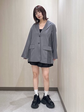 「PAGEBOY（ページボーイ）の【セットアップ対応】チェックMIXジャケット 《2サイズ展開》（テーラードジャケット）」を使った、まいてぃさん（レディース・158cm）の秋コーディネート