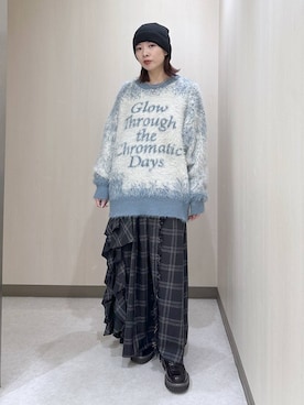 「PAGEBOY（ページボーイ）のラインフリンジティアードスカート/フリルスカート【ウエストゴム・ストレスフリー】（スカート）」を使った、まいてぃさん（レディース・158cm）の秋コーディネート