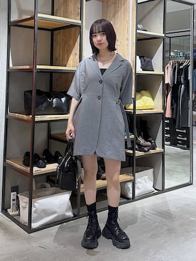 「PAGEBOY（ページボーイ）のレースアップソックスブーツ（ブーツ、ブラック系）」を使った、まいてぃさん（レディース・158cm）の春コーディネート
