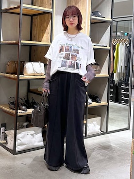 「PAGEBOY（ページボーイ）のプラットチャンキースニーカー（スニーカー、ブラック系）」を使った、まいてぃさん（レディース・158cm）の春コーディネート