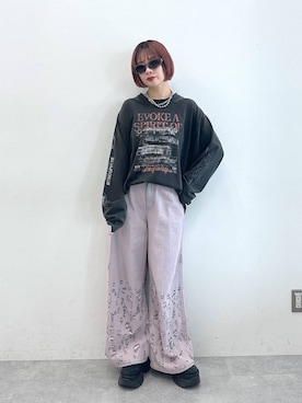 「ワイドパンツ」｜「アイテム（デニムパンツ、ピンク系）」を使った、まいてぃさん（レディース・158cm）の夏コーディネート