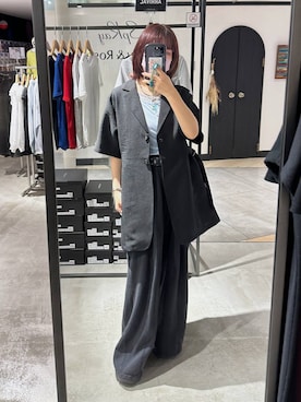 「PAGEBOY（ページボーイ）のデカポウラケパンツ【4color・2size】（スウェットパンツ、ブラック系）」を使った、まいてぃさん（レディース・158cm）の春コーディネート