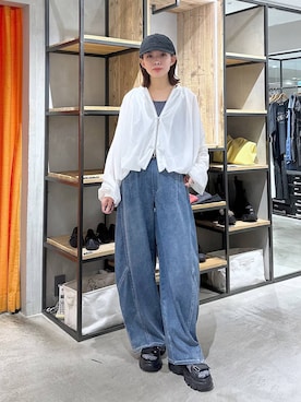 「PAGEBOY（ページボーイ）のモードバックルベルト3（ベルト、ブラック系）」を使った、まいてぃさん（レディース・158cm）の春コーディネート