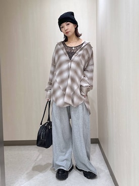 「PAGEBOY（ページボーイ）のサイドタックルーズウラケパンツ/イージーパンツ【4color・2size】（スウェットパンツ）」を使った、まいてぃさん（レディース・158cm）の秋コーディネート