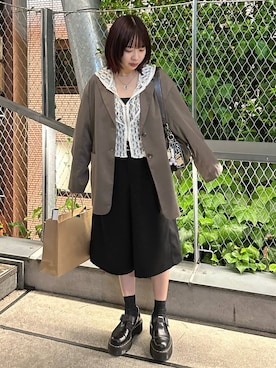 「PAGEBOY（ページボーイ）の【セットアップ対応】チェックMIXジャケット 《2サイズ展開》（テーラードジャケット）」を使った、まいてぃさん（レディース・158cm）の秋コーディネート