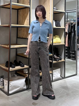 「PAGEBOY（ページボーイ）のモードバックルベルト3（ベルト、ブラック系）」を使った、まいてぃさん（レディース・158cm）の春コーディネート