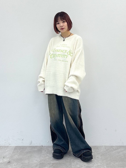 ニット セーター 「UNISEX/選べる着丈」カールヤーンロゴニット レディース メンズ Anui ニット セーター 「UNISEX/選べる着丈」カールヤーン