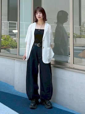 「骨格ウェーブ」｜「アイテム（テーラードジャケット）」を使った、まいてぃさん（レディース・158cm）の夏コーディネート