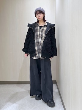 「PAGEBOY（ページボーイ）のサイドタックルーズウラケパンツ/イージーパンツ【4color・2size】（スウェットパンツ）」を使った、まいてぃさん（レディース・158cm）の秋コーディネート