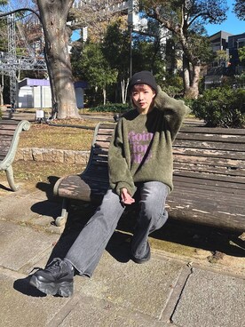 「JEANASIS（ジーナシス）のランダムアウトソールスニーカー/968688（スニーカー）」を使った、まいてぃさん（レディース・158cm）の冬コーディネート