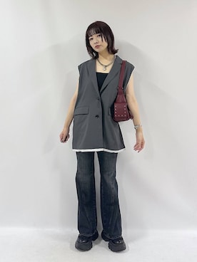 「韓国ファッション」｜「アイテム（その他アウター）」を使った、まいてぃさん（レディース・158cm）の夏コーディネート