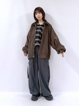 「PBLIM（ページボーイリム）の《UNISEX》ソフトスウェードブルゾン（ブルゾン）」を使った、まいてぃさん（レディース・158cm）の秋コーディネート