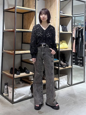 「PAGEBOY（ページボーイ）のモードバックルベルト3（ベルト、ブラック系）」を使った、まいてぃさん（レディース・158cm）の春コーディネート