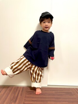 「LOWRYS FARM（ローリーズファーム）のフットボールＴ８Ｓ　217586（Tシャツ/カットソー、ブルー系）」を使った、kiriyさん（キッズ）の夏コーディネート