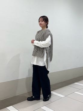 「FORK&SPOON（フォークアンドスプーン）のFORK&SPOON　バンドカラーダブルクロスシャツ（シャツ/ブラウス）」を使った、rikoさん（レディース・154cm）の秋コーディネート