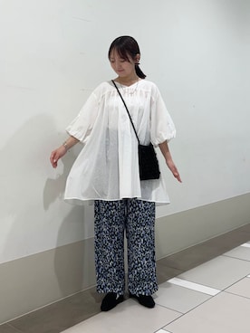 「アイテム（チュニック）」を使った、rikoさん（レディース・154cm）の夏コーディネート