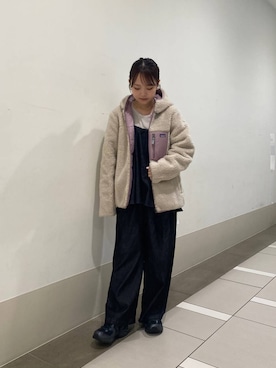 「アイテム（その他アウター、パープル系）」を使った、rikoさん（レディース・154cm）の秋コーディネート