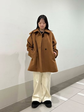 「冬の差し色コーデ」｜「アイテム（ステンカラーコート）」を使った、rikoさん（レディース・154cm）の冬コーディネート