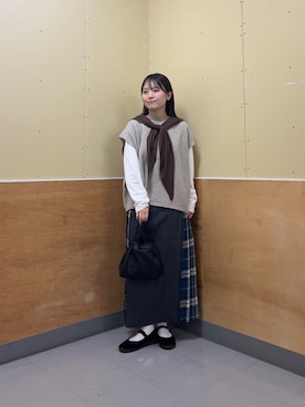 「アイテム（スカート、グリーン系）」を使った、rikoさん（レディース・154cm）の秋コーディネート