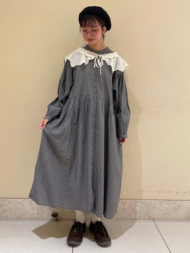 「レトロワンピース」｜「アイテム（その他）」を使った、m u r a t aさん（レディース・154cm）の秋コーディネート
