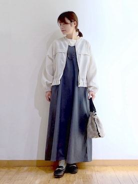 「SHOO・LA・RUE（シューラルー）の【S-LL】スタイルアップを叶える　大人のドロストブルゾン（ブルゾン、ベージュ系）」を使った、かのさん（レディース・157cm）の春コーディネート