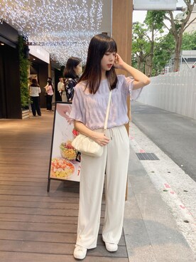 「GU（ジーユー）のアイテム（パンツ、ホワイト系）」を使った、yenさん（レディース・156cm）の夏コーディネート