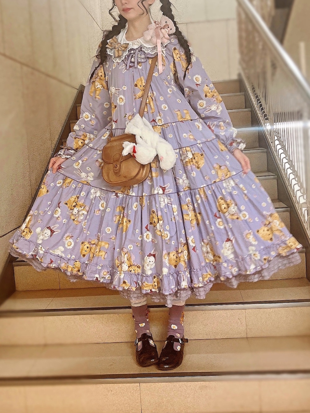 「ワンピーススタイル、重ね着、総柄」｜「PINK HOUSEのアイテム（ワンピース、その他）」を使った、月光さん（レディース・163cm）の冬コーディネートの1枚目の写真