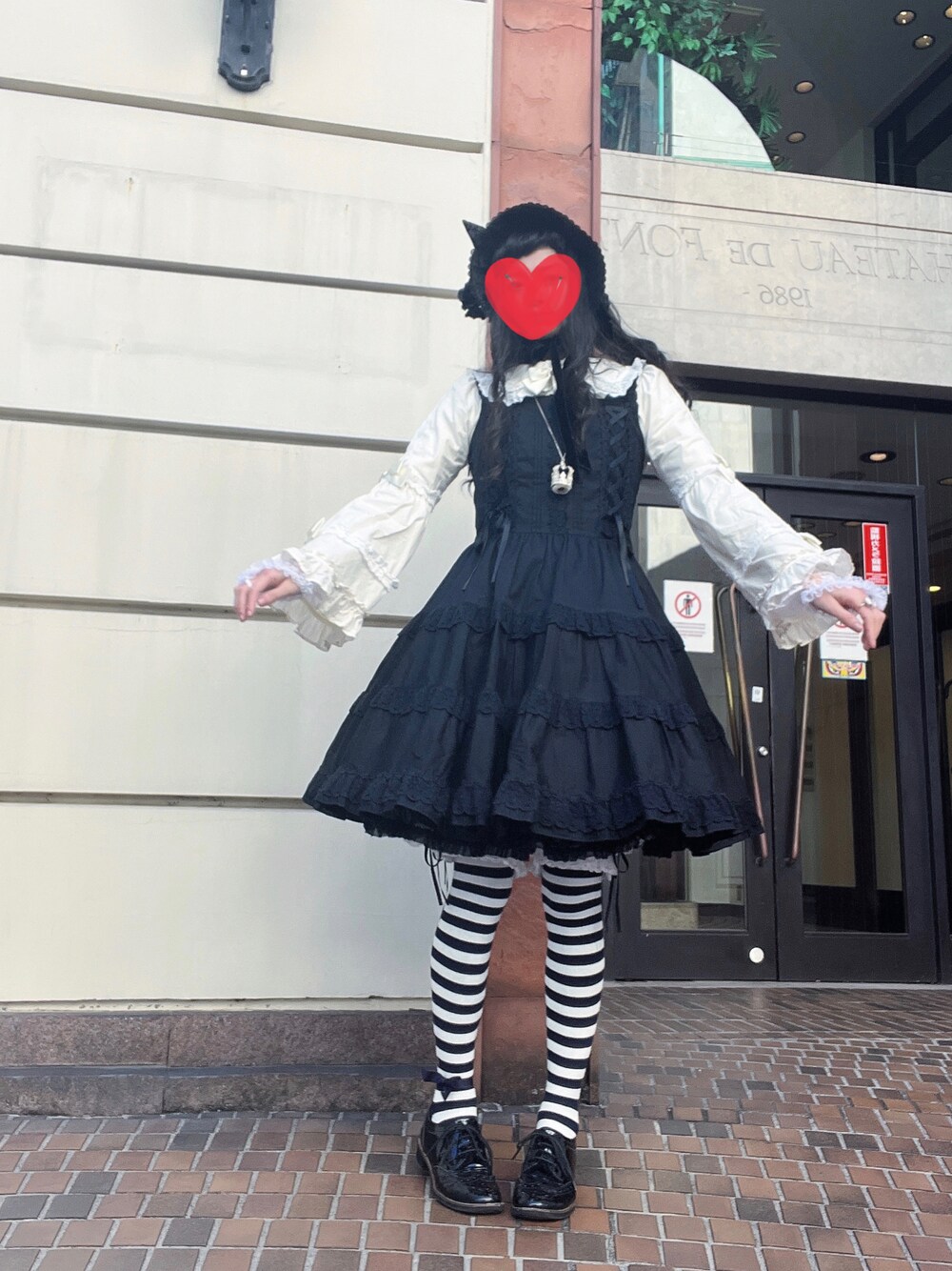 「ジャンパースカート、着回しコーデ、ロリータ、ロリータファッション、ハンドメイド」｜「BABY,THE STARS SHINE BRIGHTのアイテム（ジャンパースカート、ブラック系）」を使った、月光さん（レディース・163cm）の冬コーディネートの1枚目の写真