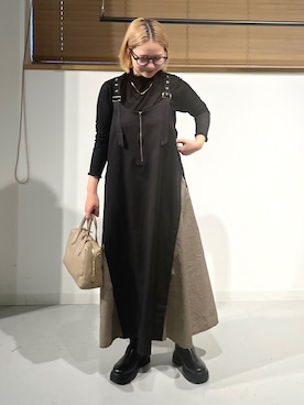 「Bou Jeloud（ブージュルード）のアイテム（ジャンパースカート）」を使った、TSUKIさん（レディース・153cm）の秋コーディネート