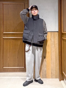 「アイテム（ダウンベスト）」を使った、manamu さん（メンズ・186cm）の秋コーディネート