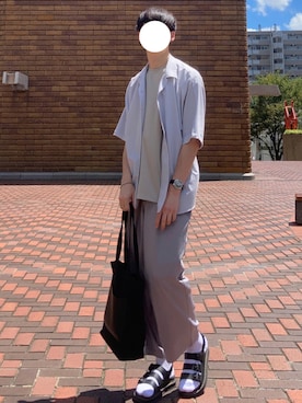 「Dr. Martens（ドクターマーチン）のアイテム（サンダル）」を使った、manamu さん（メンズ・186cm）の夏コーディネート
