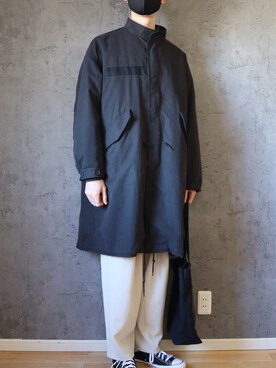 「JUNRED（ジュンレッド）のアイテム（モッズコート）」を使った、manamu さん（メンズ・186cm）の冬コーディネート