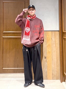 「アイテム（マフラー）」を使った、manamu さん（メンズ・186cm）の秋コーディネート