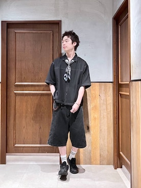 「メンズライク」｜「アイテム（財布/小物）」を使った、manamu さん（メンズ・186cm）の夏コーディネート