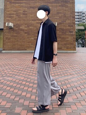 「Dr. Martens（ドクターマーチン）のアイテム（サンダル）」を使った、manamu さん（メンズ・186cm）の夏コーディネート