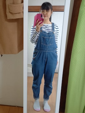 「Honeys（ハニーズ）のアイテム（オールインワン・サロペット）」を使った、Tamaさん（レディース・152cm）の冬コーディネート
