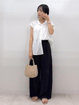 「ROPE' PICNIC（ロペピクニック）のキルティングベロアミニショルダーバッグ（ショルダーバッグ）」を使った、ののさん（レディース・151cm）の夏コーディネート
