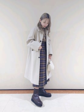 「ROPE' PICNIC（ロペピクニック）のアイテム（ステンカラーコート）」を使った、ののさん（レディース・151cm）の冬コーディネート